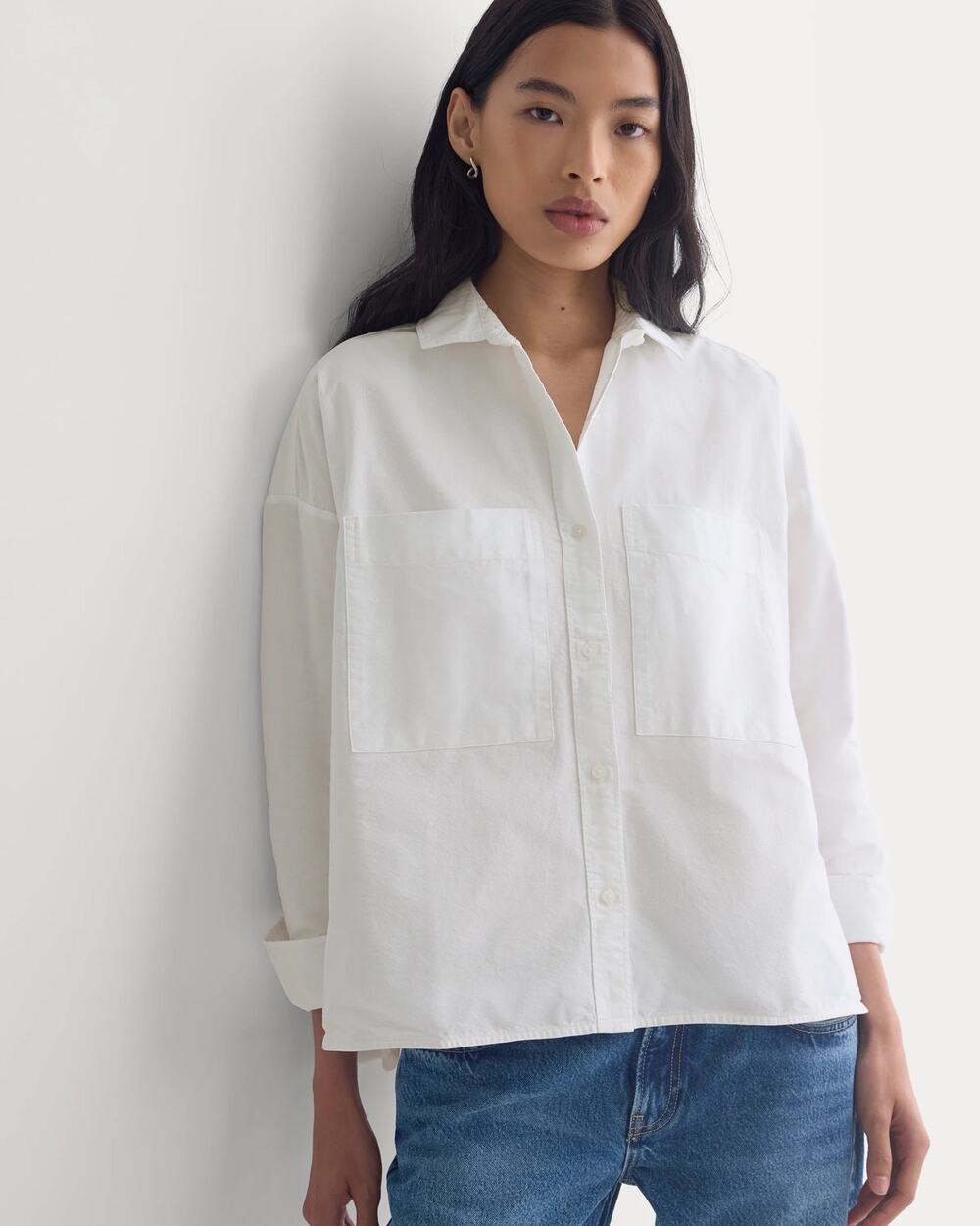 NWT Everlane The Organic Cotton Boxy Oxford Button-Up Shirt In White Size Small